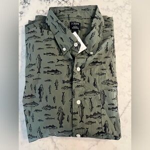 J Crew Shirt XXL Fish Fit Flex Washed New Fishing Button Down Short Sleeve
